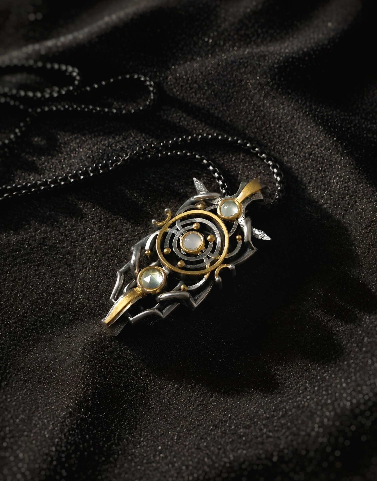 Harmoniser pendant, silver and gold with aquamarine