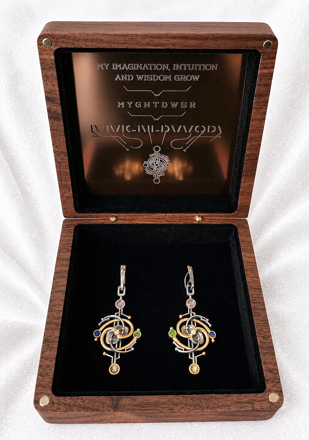 The Amplifier earrings in engraved presentation box